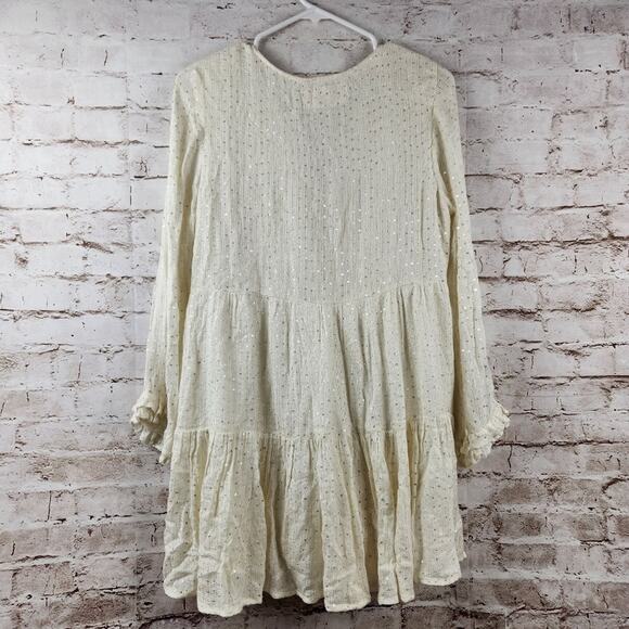 Sundress Neo Short Dress Sequins Tassel Size XS/S Cream Long Sleeve - Picture 10 of 14